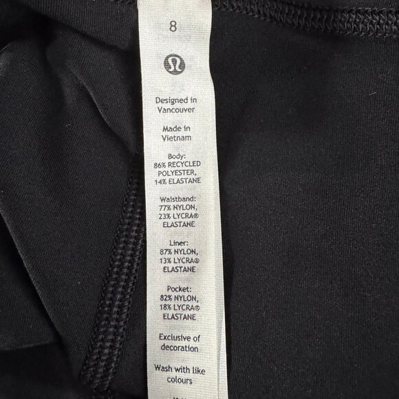 Lululemon Pace Rival Skirt Skort Size 8 Extra Long 17" Black Solid SS-2157 - Picture 9 of 11